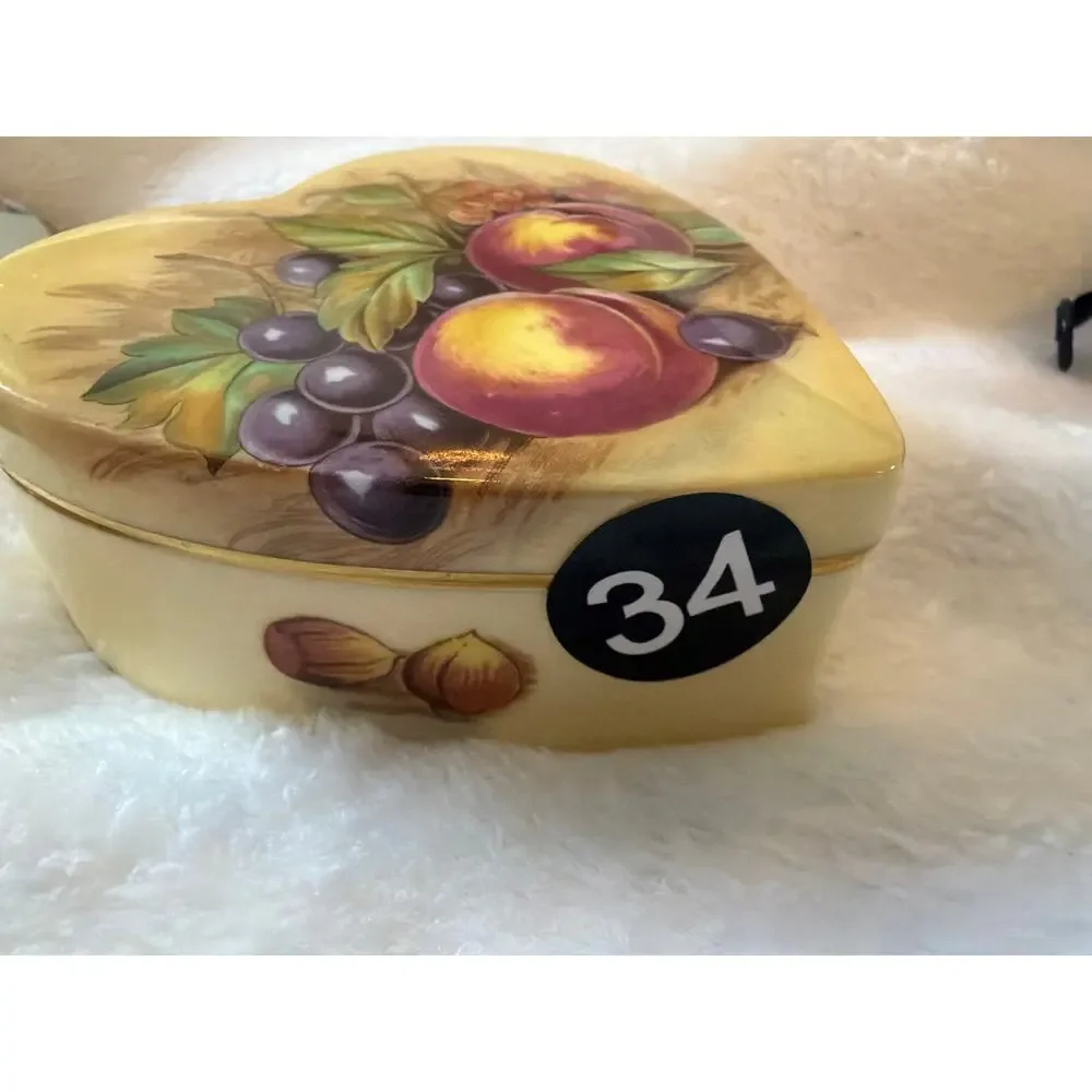 Aynsley Orchard Gold Heart Trinket Box Bone China England Fruit Covered Box